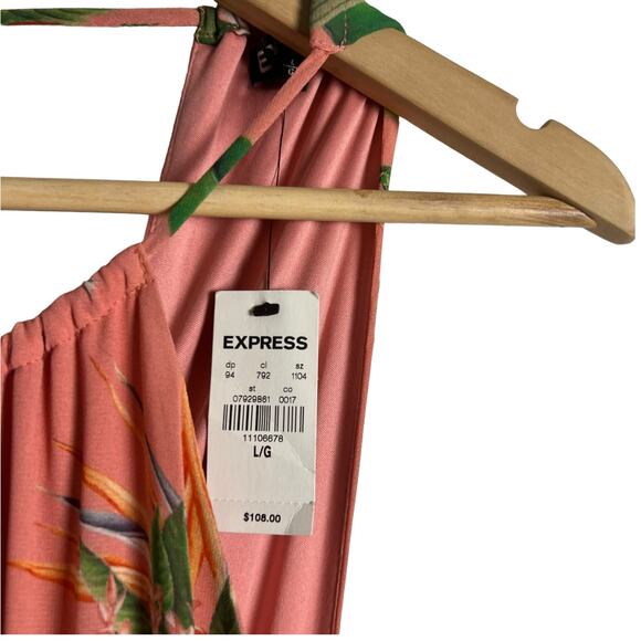 Express Coral Pink Strappy Tropical Floral Print Cut Out Maxi Dress Size Large - Picture 8 of 9